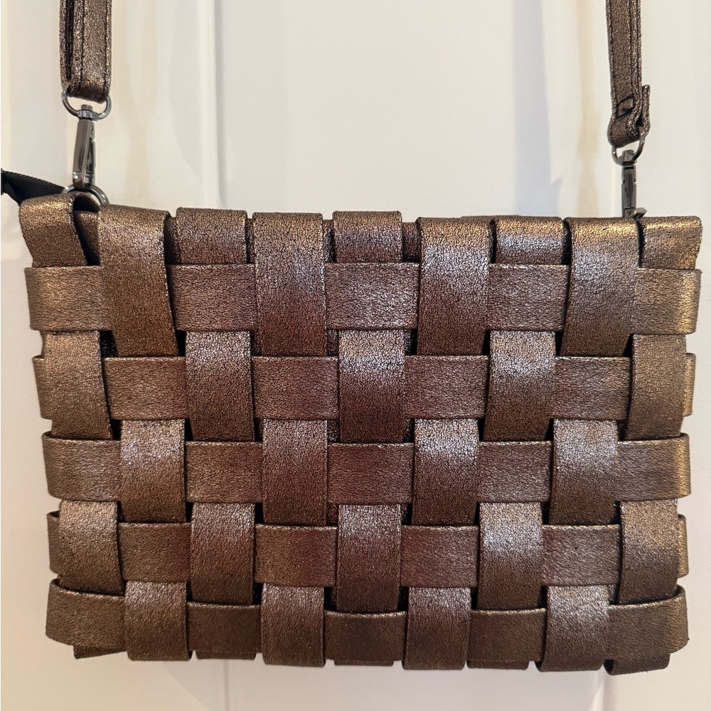 Anthropologie Metallic Brown Woven Crossbody Bag